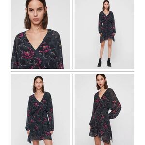 All Saints | NWT | Nichola Rosalyn Flowy Dress | Washed Black | Sz XS